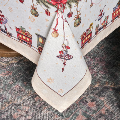 Скатерть 160х220 cm прямоугольная, " ЩЕЛКУНЧИК" цвет: бежевый, tm , полиэстер 100% (кор=18шт.) LEFARD 986-002-20-3