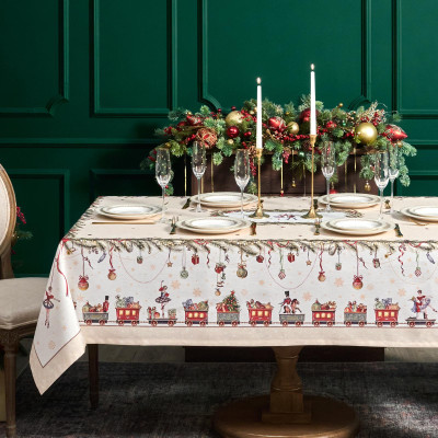 Скатерть 175х400 cm прямоугольная, " ЩЕЛКУНЧИК" цвет: бежевый, tm , полиэстер 100% (кор=12шт.) LEFARD 986-002-23