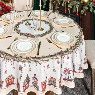 Скатерть d185 cm круглая, " ЩЕЛКУНЧИК" цвет: бежевый, tm , полиэстер 100% (кор=22шт.) LEFARD 986-002-25-10