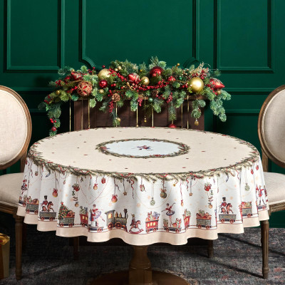 Скатерть d185 cm круглая, " ЩЕЛКУНЧИК" цвет: бежевый, tm , полиэстер 100% (кор=22шт.) LEFARD 986-002-25-12