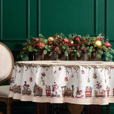 Скатерть d185 cm круглая, " ЩЕЛКУНЧИК" цвет: бежевый, tm , полиэстер 100% (кор=22шт.) LEFARD 986-002-25-13