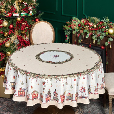 Скатерть d185 cm круглая, " ЩЕЛКУНЧИК" цвет: бежевый, tm , полиэстер 100% (кор=22шт.) LEFARD 986-002-25-15