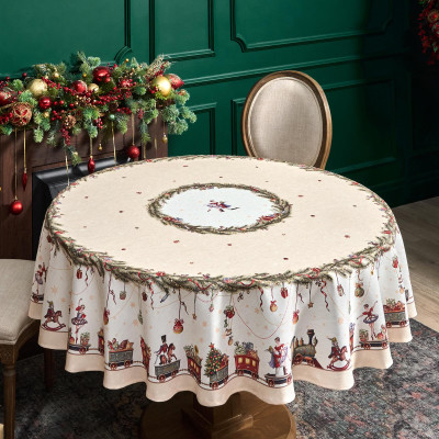 Скатерть d185 cm круглая, " ЩЕЛКУНЧИК" цвет: бежевый, tm , полиэстер 100% (кор=22шт.) LEFARD 986-002-25-16