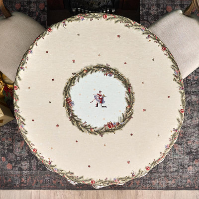 Скатерть d185 cm круглая, " ЩЕЛКУНЧИК" цвет: бежевый, tm , полиэстер 100% (кор=22шт.) LEFARD 986-002-25-17