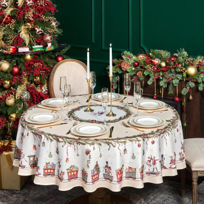 Скатерть d185 cm круглая, " ЩЕЛКУНЧИК" цвет: бежевый, tm , полиэстер 100% (кор=22шт.) LEFARD 986-002-25-4