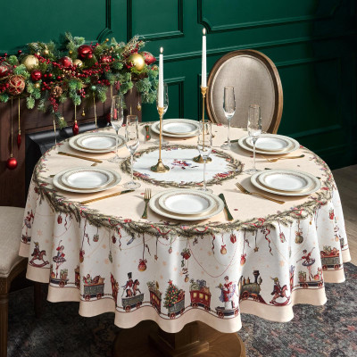 Скатерть d185 cm круглая, " ЩЕЛКУНЧИК" цвет: бежевый, tm , полиэстер 100% (кор=22шт.) LEFARD 986-002-25-5