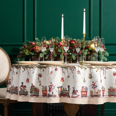 Скатерть d185 cm круглая, " ЩЕЛКУНЧИК" цвет: бежевый, tm , полиэстер 100% (кор=22шт.) LEFARD 986-002-25-6