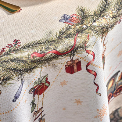 Скатерть 140х300 cm овальная, " ЩЕЛКУНЧИК" цвет: бежевый, полиэстер 100% (кор=16шт.) LEFARD 986-002-29-4