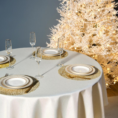 Скатерть d190 cm круглая, "ФЕЕРИЯ. ЗОЛОТО", цвет: бежевый, tm , полиэстер 100% (кор=22шт.) LEFARD 986-003-25-1