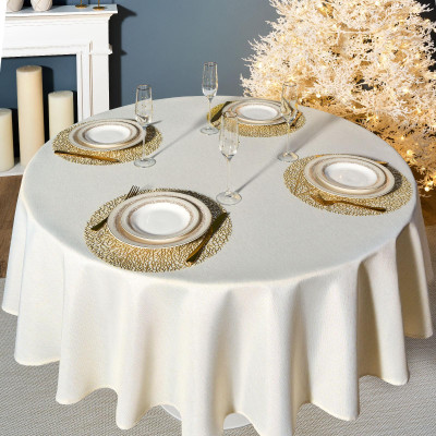 Скатерть d190 cm круглая, "ФЕЕРИЯ. ЗОЛОТО", цвет: бежевый, tm , полиэстер 100% (кор=22шт.) LEFARD 986-003-25-3