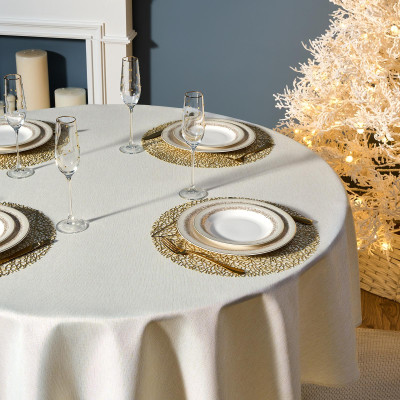 Скатерть d190 cm круглая, "ФЕЕРИЯ. ЗОЛОТО", цвет: бежевый, tm , полиэстер 100% (кор=22шт.) LEFARD 986-003-25-4