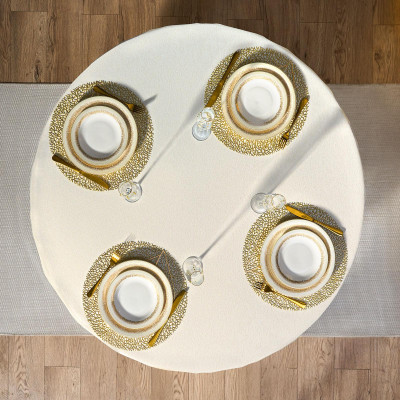 Скатерть d190 cm круглая, "ФЕЕРИЯ. ЗОЛОТО", цвет: бежевый, tm , полиэстер 100% (кор=22шт.) LEFARD 986-003-25-5