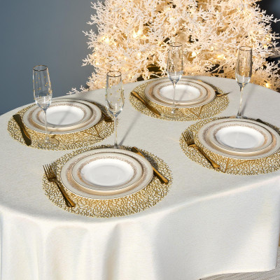 Скатерть 140х180 cm овальная, "ФЕЕРИЯ. ЗОЛОТО", цвет: бежевый, tm , полиэстер 100% (кор=28шт. LEFARD 986-003-27-4