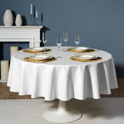 Скатерть d190 cm круглая, "ФЕЕРИЯ. СЕРЕБРО", цвет: белый, tm , полиэстер 100% (кор=22шт.) LEFARD 986-004-25-3