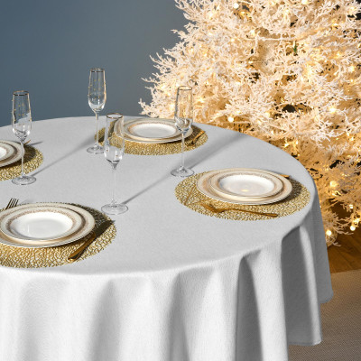 Скатерть d190 cm круглая, "ФЕЕРИЯ. СЕРЕБРО", цвет: белый, tm , полиэстер 100% (кор=22шт.) LEFARD 986-004-25-4