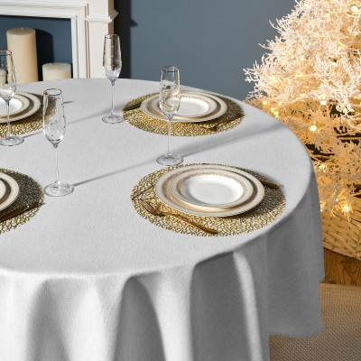Скатерть d190 cm круглая, "ФЕЕРИЯ. СЕРЕБРО", цвет: белый, tm , полиэстер 100% (кор=22шт.) LEFARD 986-004-25-5