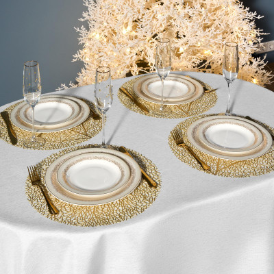 Скатерть 140х180 cm овальная, "ФЕЕРИЯ. СЕРЕБРО", цвет: белый, tm , полиэстер 100% (кор=28шт.) LEFARD 986-004-27-1