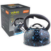 003979 Чайник из нерж.стали Mallony LACRIMA (2.5л, со свистком, черный с синими каплями) 003979 Чайник из нерж.стали Mallony LACRIMA (2.5л, со свистком, черный с синими каплями)