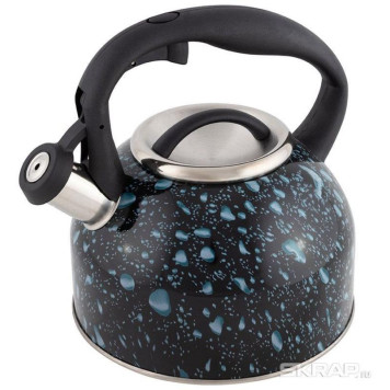 003979 Чайник из нерж.стали Mallony LACRIMA (2.5л, со свистком, черный с синими каплями)-1