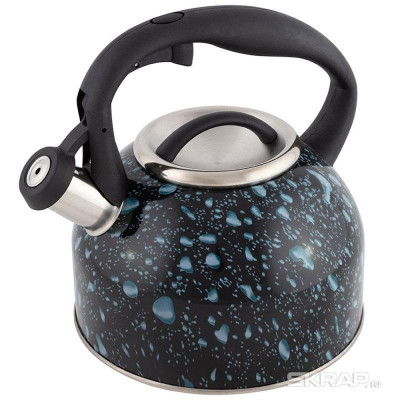 003979 Чайник из нерж.стали Mallony LACRIMA (2.5л, со свистком, черный с синими каплями)-1