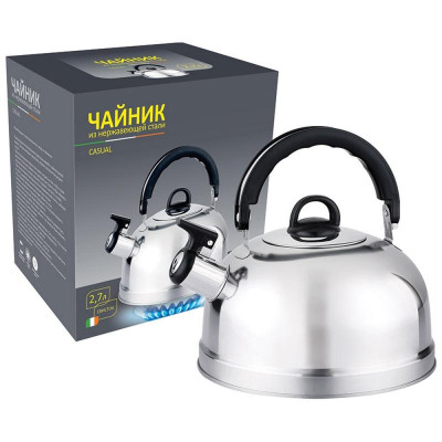004260 Чайник из нерж. стали Mallony Casual (2.7л, со свистком, зеркальная полировка)