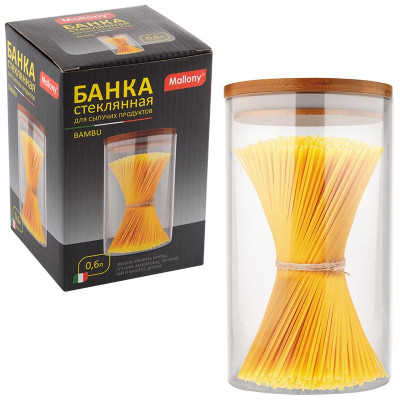 004450 Банка стеклянная 0.6л для сыпучих продуктов Mallony BAMBU с крышкой
