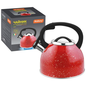 005174 Чайник из нерж.стали Mallony 'Arte' (2.5л, со свистком, красный с белыми точками)