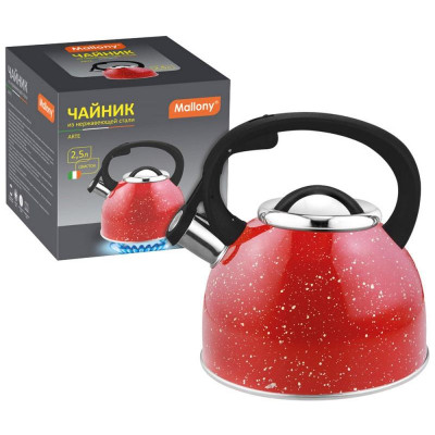 005174 Чайник из нерж.стали Mallony 'Arte' (2.5л, со свистком, красный с белыми точками)