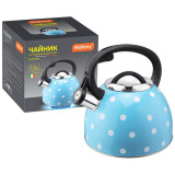 005175 Чайник из нерж.стали Mallony 'Maestria' (2.5л, со свистком, голубой в белый горошек)