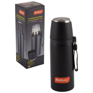 005241 Термос спортивный с чашкой и силиконовым ремешком для переноски Mallony NERO (0.35л)