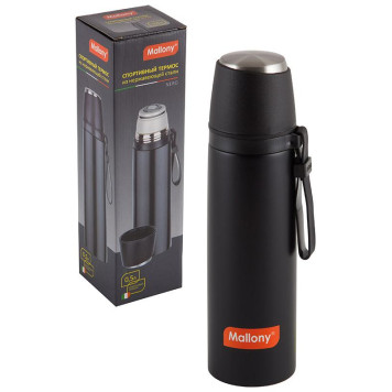 005242 Термос спортивный с чашкой и силиконовым ремешком для переноски Mallony NERO (0.5л)