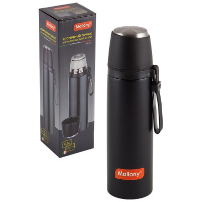 005242 Термос спортивный с чашкой и силиконовым ремешком для переноски Mallony NERO (0.5л)