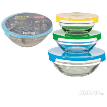 007178 Набор из 3-х стекл мисок с крышками Mallony INSALATO