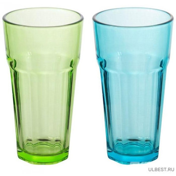 007278 Стакан стеклянный, 355мл (цвета:бирюзовый/зелёный)