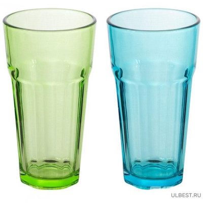007278 Стакан стеклянный, 355мл (цвета:бирюзовый/зелёный)