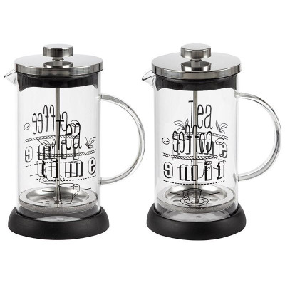 007530 Чайник/кофейник (кофе-пресс) MOMENTO 350мл из боросиликатного стекла с надписью на корпусе