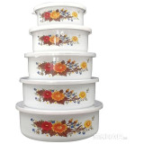 008764 Набор из 5 эмалированных мисок с крышками, FAMILIA, Mallony белый с дизайном