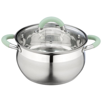 103576 Кастрюля MENTOLO (2.6л) из нерж.стали с крышкой, ручки с силиконом