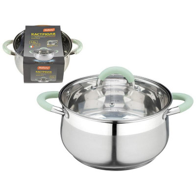 103578 Кастрюля MENTOLO (4.6л) из нерж.стали с крышкой, ручки с силиконом