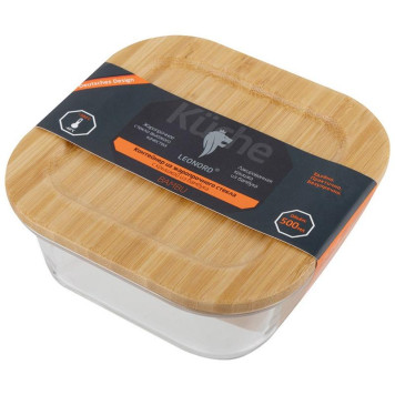 106021 Контейнер из жаропрочного стекла Leonord BAMBU с крышкой из бамбука (0.5л)-1