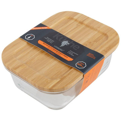 106022 Контейнер из жаропрочного стекла Leonord BAMBU с крышкой из бамбука (0.6л)-1
