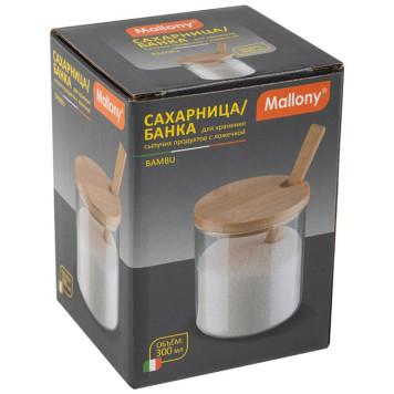 109034 Сахарница Mallony Bambu 300мл с крышкой+ложечкой/бамбук-3
