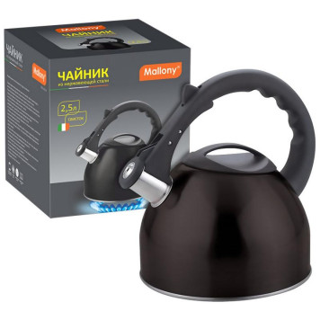 910088 Чайник из нерж. стали Mallony MAL-042-N (2.5л, со свистком, черный)