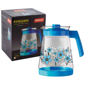 910118 Кувшин Mallony Pentola-2500 из жаропрочного стекла с пластиковой ручкой