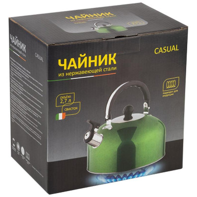 985625 Чайник Casual, объем 2.7л, со свистком, из нерж.стали, окрашенный, зеленый-3