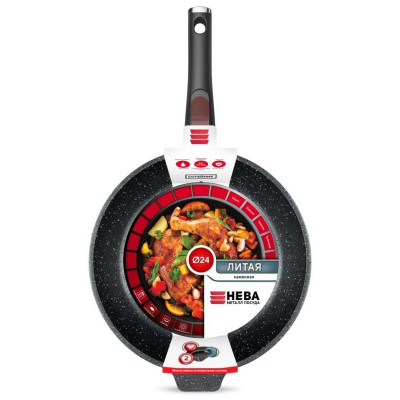 Сотейник НЕВА МЕТАЛЛ ПОСУДА 181324 24см 'Каменная' Черный гранит (съемная ручка)-2