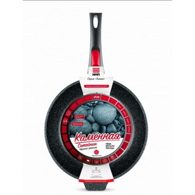 Сотейник НЕВА МЕТАЛЛ ПОСУДА 181326 26см 'Каменная' Черный гранит (съемная ручка)-2