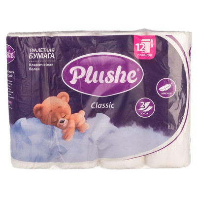 Бумага туалетная Plushe Classik 12 рул.*18 м, 2 слоя, белая, 12 в упак