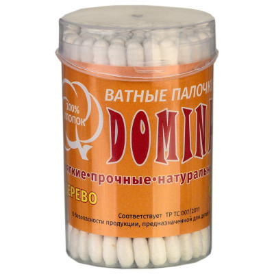 Ватные палочки DOMINA, дерево, круглая банка 65шт