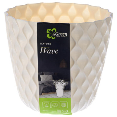 Горшок для цветов InGreen Wave с дренажной сеткой и съемным поддоном 2, 5л, D175мм, белоснежный жасмин